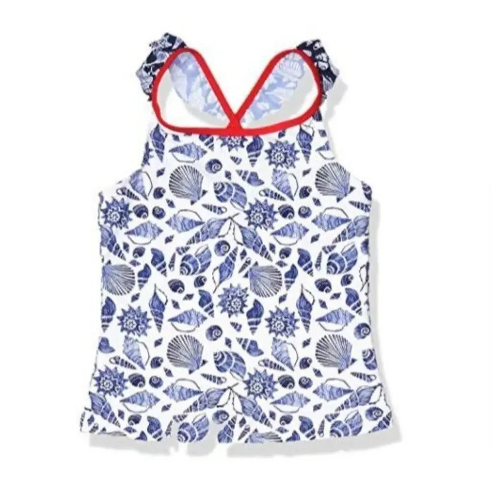 New Tommy Bahama  Girls‎ 3T Tankini Top Ruffle Sleeve Sea Shells